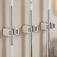 1/3pcs Wall Mounted Mop & Broom Holder, Modern Plastic Storage Clip, No Drill Adhesive Storage Solution, Suitable For Bathroom And Kitchen, Practical Hooks - Multicolor - View 3