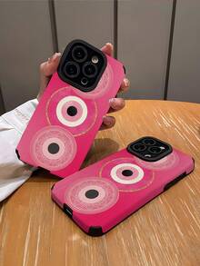 1pc Minimalist Personalized Triple Pink Devil Eye Striped Faux Leather Soft Protective Phone Case, Suitable As Gift For Friends And Lovers, Fits Compatible With Apple And Phones 17/17AIR/17PRO/17PROMAX - Multicolor - View 2