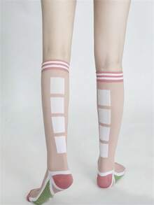 1 par de calcetines de compresión deportivos para saltar a la cuerda, de tubo largo, color rosa, nuevos para primavera, para yoga y fitness - Multicolor - Ver 9