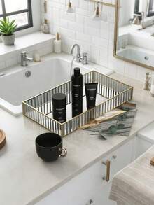 1 Exquisite Transparent Rectangular Glass Jewelry Tray, Nordic Light Luxury Style, Gold Metal Frame, HD Glass Mirror, Multifunctional Storage Box, Large Capacity Display Rack, Suitable For Placing Jewelry, Accessories, Decorations, Fragrances, Glasses, Makeup Brushes, Cosmetics, Lipstick, Perfume, Key Storage - View 2