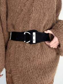 1pc Women's Suede Wide Belt, New Retro Versatile Niche Premium Elastic Waist Cincher, Suitable For Daily Wear - Multicolor - View 7