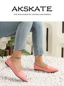 Women's Pointed Toe Flat Shoes, V-Cut Vamp Slip On Casual Dress Flats, Soft Padded Insole Anti-Slip Outsole, Multi Bright & Classic Solid Color Options, Comfortable Everyday Footwear For Office Work Daily Commute Shopping Weekend Outings - 深粉紅色 - 查看 3