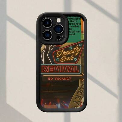 Custodia per telefono in legno con motivo a righe neon e "No Vacancy", di moda, antiurto, anti-impronta digitale, con copertura completa e guscio protettivo morbido e spesso