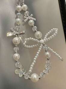 1 Piece Summer Cute Blue Starfish Crystal Pearl Star Pendant Phone Lanyard, Ins Style Pearl Phone Lanyard Ornament Bag Lanyard Car Keychain - Multicolor - View 5