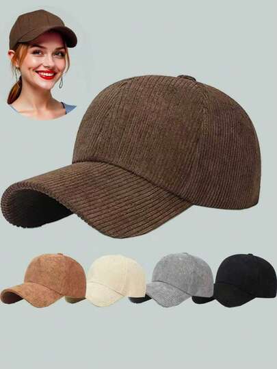 3顶男女通用A-Z字母灯芯绒棒球帽，女士可调节运动帽，复古灯芯绒卡车帽，保暖防晒弯檐帽，适合室内外日常休闲穿着