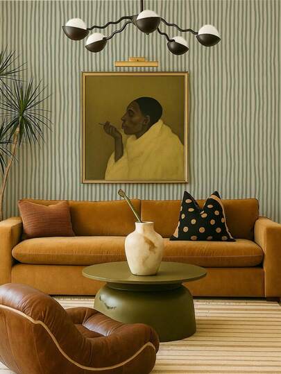 Beige And Sage Green Peel And Stick Striped Wallpaper