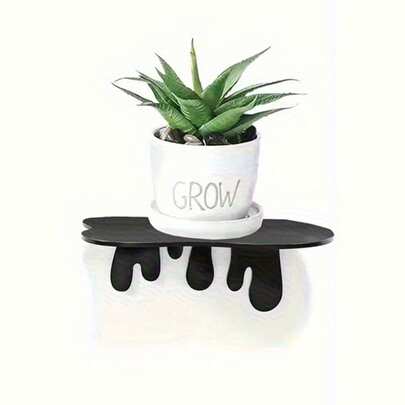 黑色一体式金属壁挂架 - 悬浮式置物架，结构坚固耐用，设计优雅，方便收纳，可用于墙面展示、家居墙边收纳、房间装饰、小型相册和物品收纳展示架