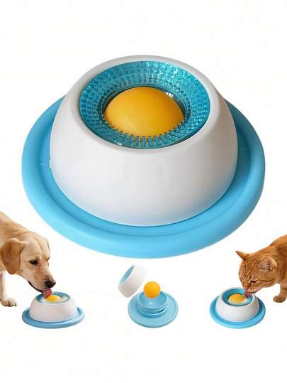 宠物舔食垫酸奶舔盘慢食碗，适用于猫狗 - 蓝白互动零食碗，促进牙齿健康和精神刺激，耐用塑料材质，宠物舔食垫，宠物零食时间，趣味宠物设计，表面光滑