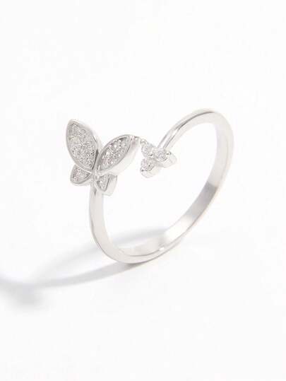 1 pieza Anillo abierto de mariposa de plata de ley 925 con circonita cúbica, elegante y sofisticado, adecuado para citas, bodas, uso diario para realzar el encanto, regalo para mujeres
