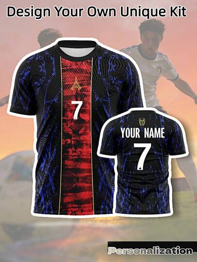 Personalized World Cup 2026 Paris Special Edition Black-Red-Blue Soccer Jersey – Custom Name & Number, Paris Eiffel Tower, Breathable Football Jersey, Suitable For Soccer, Basketball, Volleyball Matches, Training And Casual Wear