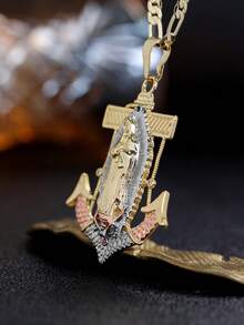 1pc 18K Gold Diamond Cut Virgin Mary St. Jude Tamano Grande Anchor Pendant Fashion Jewelry Suitable Unisex, Hip Hop Style,Daily Wear, Partiesn - Gold - View 6