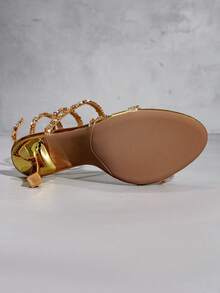 Sexy High Heel Sandals, Party Spiral Strap Crystal Embellished Fashion Sandals - Gold Lens - View 7