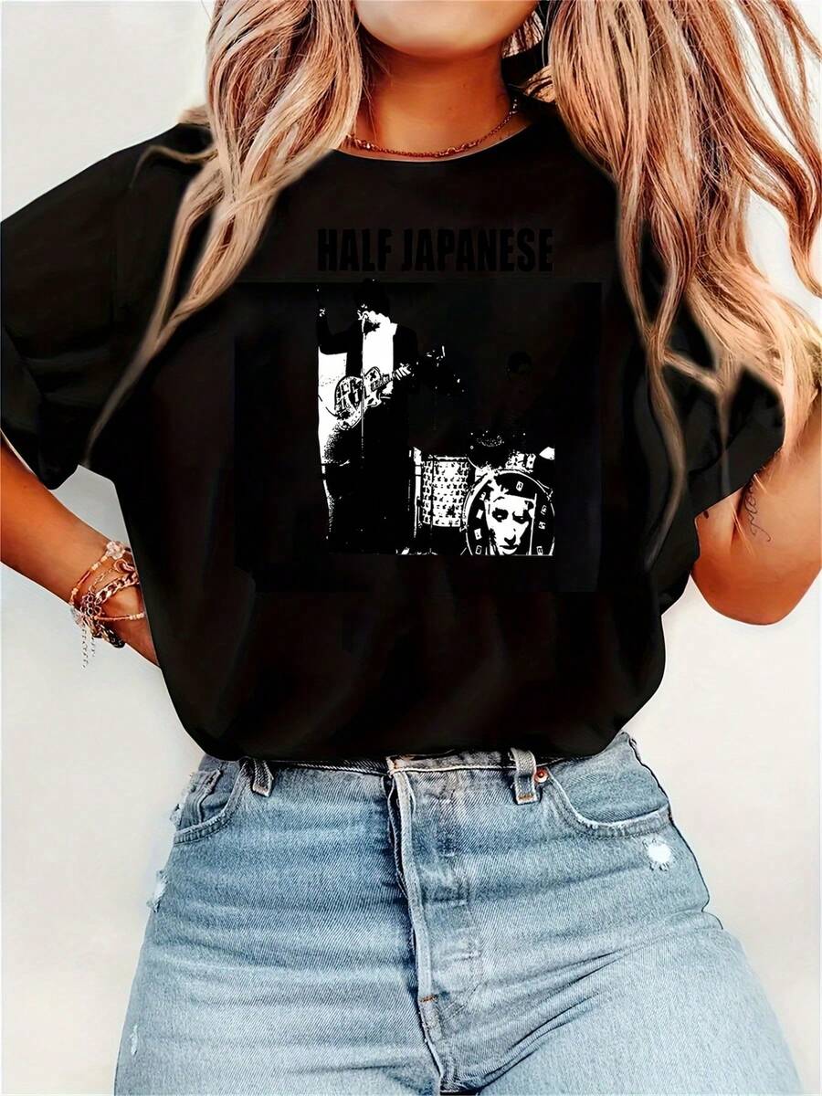 Half Japanese Rock Punk T Shirt Unisex Adult Womens Gift Cool Music Fashion Top Vintage Retro Tee G253 - Negro - Ver 1