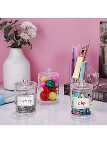 Set Of 3 Clear Plastic Dispensers For Swabs, Featuring A Lid. Ideal For Storing Balls, Dental Floss, And Other Bathroom Essentials, Helping To Keep Your Space Organized - Clear - View 8