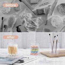 Set Of 3 Clear Plastic Dispensers For Swabs, Featuring A Lid. Ideal For Storing Balls, Dental Floss, And Other Bathroom Essentials, Helping To Keep Your Space Organized - Clear - View 9