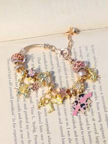 1件西部牛仔风格手链，豹纹西部风格手链，豹纹爱心婴儿手链，豹纹星星手链，西部风格仙人掌牛仔靴手链 - 金色 - 查看 7