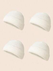 3pcs/Set Men's Fashionable Solid Color Beanie Hats, Knitted Warm Casual Hats Suitable For Autumn/Winter - 3pcs - View 3