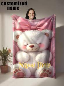 1pc Customized Bear Theme Pattern Fleece Blanket, Soft, Lightweight, Suitable For All Seasons, Perfect Birthday And Holiday Gift For Family And Friends - Multicolor - View 14