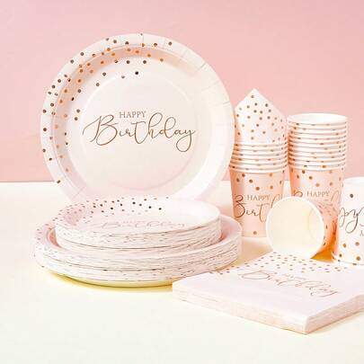 Bộ đồ dùng ăn uống dùng một lần họa tiết chấm bi vàng hồng, đĩa tiệc 7/9 inch, đĩa giấy dùng một lần, khăn ăn, cốc, thích hợp cho các dịp lễ, đám cưới, lễ đính hôn, sinh nhật, tiệc tùng, lễ kỷ niệm.