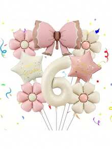 生日装饰套装，含闪亮领结和雏菊数字气球 | 可爱风格生日派对用品，多种颜色可选，铝箔材质，适用于生日派对、庆典、周年纪念、节日、背景装饰、户外派对氛围营造、拍照装饰、婴儿派对等。 - 彩色 - 查看 15