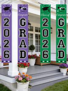 2026 Graduation Season Couplets, Celebrating Graduation, Purple And Green Graduation Season Porch Banners, Graduation Decorations, Graduation Porch Banners, Class Of 2026 Graduation Decorations, Perfect For Graduation Season Decorations And Commencement Ceremonies. Ideal For Celebrating Graduates, Versatile Uses. - Multicolor - View 2