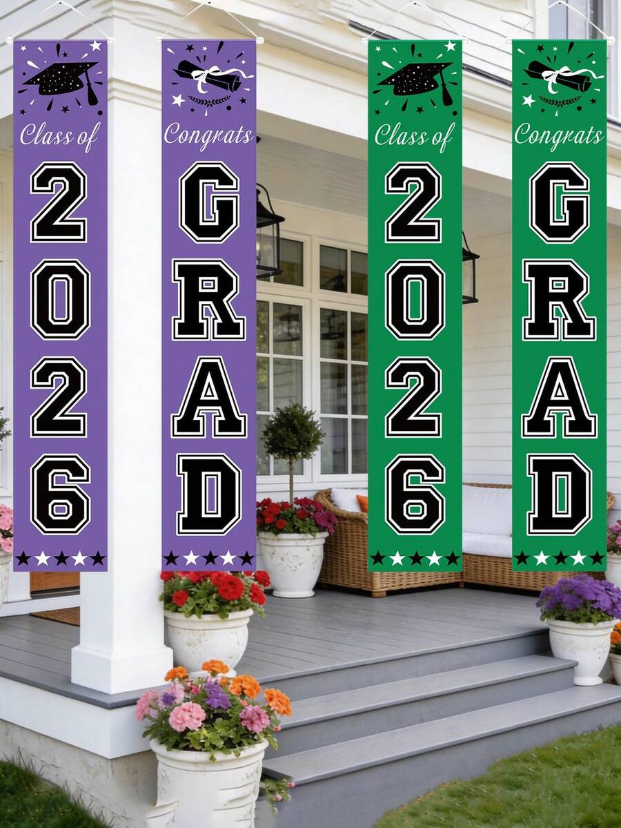 2026 Graduation Season Couplets, Celebrating Graduation, Purple And Green Graduation Season Porch Banners, Graduation Decorations, Graduation Porch Banners, Class Of 2026 Graduation Decorations, Perfect For Graduation Season Decorations And Commencement Ceremonies. Ideal For Celebrating Graduates, Versatile Uses.