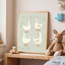 1幅帆布墙画，带框儿童房墙面装饰画，鸭子水彩画，复古农舍风格，鸭子主题艺术印刷品，儿童房装饰，孕妇房墙面装饰画，动物海报，女孩房装饰，男孩房装饰，幼儿园装饰，托儿所装饰，游戏室装饰，幼儿礼物，婴儿派对装饰礼物 - 彩色 - 查看 10