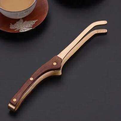 Anti-Hot Wood Copper Tea Clip 17cm Non-Slip Tea Set Tweezers Tea Ceremony Accessories Household Supplies Wooden Tongs