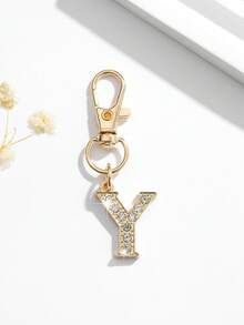 1pc Fashion European & American Unisex Minimalist Cute 26 English Letter Shape Keychain Pendant Accessory, Embedded With Rhinestones, Suitable For Men & Women Car Keys, Bags, Decoration And Holiday Gifts - Gold - View 33