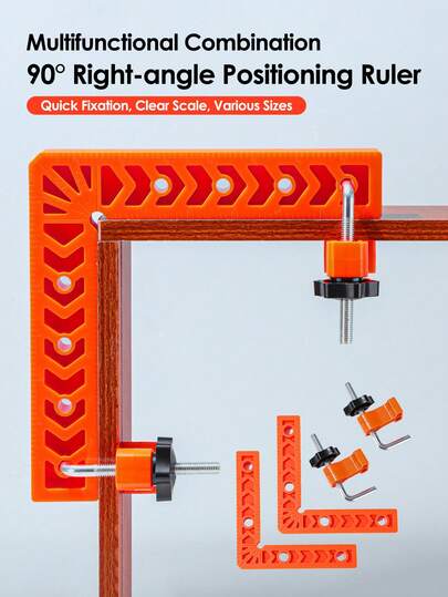 4PCS 90 Degree Clamp & Right Angle Ruler Set, Woodworking Positioning & Clamping Tool For Right Angle/L-Corner/T-Joint, Anti-Slip & Scratch-Resistant, Ideal For Picture Frames/Cabinets/Furniture Assembly/Home DIY Craft