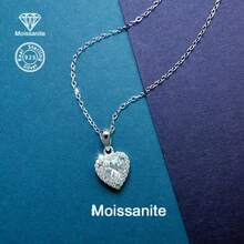1pc S925 Silver Heart-Shaped White Moissanite Pendant Necklace, Luxury Retro Pave Design, Pure White Moissanite Shines Transparently, Suitable For Daily Commute, Dating, Great Gift For Valentine's Day, Anniversary, Birthday - Silver - View 5