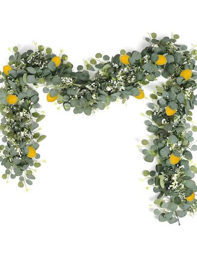 1件/2件/3件装人造柠檬和满天星花环，桉树叶/假柠檬果实+满天星藤蔓，适用于房间装饰、家居装饰、户外花园、厨房、露台、DIY、婚礼派对装饰（柠檬需手动安装）