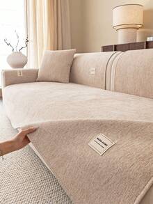1pc Solid Color Chenille Sofa Cushion, Minimalist Starry Floral Pattern Sofa Cover, Anti-Slip Anti-Scratch Sofa Protector, Home Decor Suitable For 1/2/3/4 Seater Sofa, All Seasons - Beige - View 5