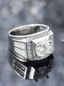 1pc S925 Silver Middle Eastern Style Wide Band Ring For Men, Inlaid With Lab-Grown Gemstones, Luxurious And Noble, Suitable For Daily Commute, Gatherings, Parties, Banquets, Music Festivals, And As Father's Day Or Thanksgiving Gift - Silver - View 3