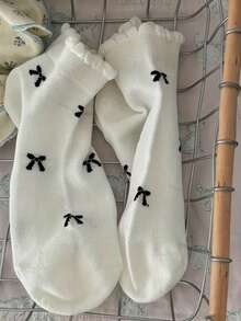 5 đôi tất cổ ngắn nữ kiểu nơ buộc, màu trơn, thoải mái, viền ren, thích hợp cho mùa xuân/hè, tất cổ ngắn dệt kim thoáng khí dành cho nữ. - Nhiều màu - Xem 6