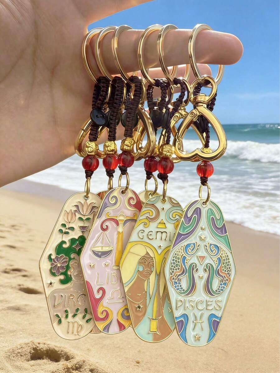 1个波西米亚风白羊座金牛座钥匙扣，金属珐琅酒店钥匙链，送给家人、朋友、同事、伴侣的完美生日礼物 - 掛繩星座 - 查看 1