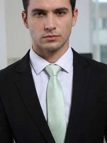 1pc/2pcs Minimalist Striped Light Green Necktie & Bow Tie Set, Versatile For Business, Commute, Party - Mint Green - View 2