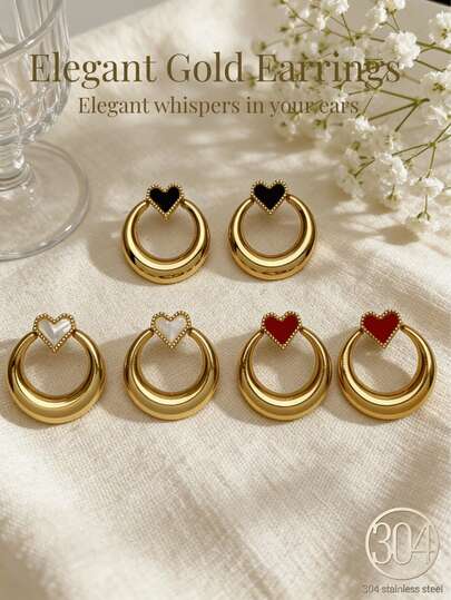 1-3 Đôi bông tai hình trái tim bằng thép không gỉ thanh lịch, thích hợp làm quà tặng Ngày Valentine cho phụ nữ, bông tai thép không gỉ thời trang, trang sức thép không gỉ