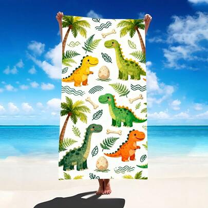 1pc Colorful Cartoon Dinosaur Beach Towel, Super Soft Microfiber Extra Large Beach Blanket, Super Absorbent Bath Towel, Suitable For Travel, Swimming Pool, Diving, Surfing, Yoga, Camping, Available In Multiple Sizes, Beach Accessories For Beach, Pool, Travel, Camping, Yoga