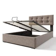 Hydraulic Upholstered Double Bed, Dimensions 140x200 Cm. Includes Mattress, Adjustable Headboard, Bed Frame With Metal Frame And Storage, Light Grey - Light Grey - View 4