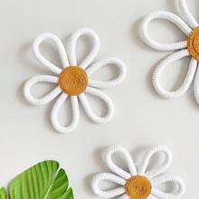 1/3pcs Handmade Woven Daisy Flower Wall Decor, Wall Hanging, Suitable For Nursery Room Decoration, Woven Daisy Flower Wall Art - White - View 2