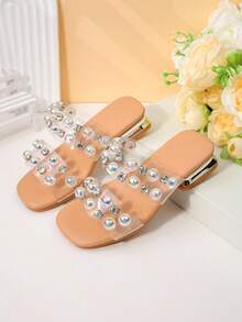 A Pair Of Girls' Transparent Rhinestone Iridescent Beads With Double Straps For Cooldown - Clear - View 5