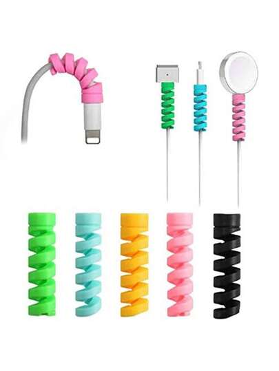 7 piezas de fundas protectoras de silicona en espiral y de colores para cables de carga de teléfonos, compatibles con cables de datos de Apple y Android, anti-rotura