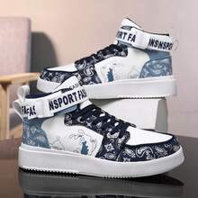 Zapatos deportivos casuales para hombres, zapatillas de deporte de media caña con estampado para adolescentes - 568 Blanco y Azul - Ver 5