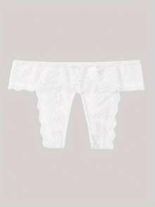 Women's Sexy Open-Crotch Thong Valentine's Day Panties Tempting Open-Crotch Lingerie Lace Transparent T-Pants - 白色 - 查看 8
