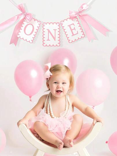 1pc 1st Birthday Chair Banner "One" Letter Banner, Background, 1st Birthday Satin Banner, Suitable For Boys And Girls, Fairy Tale Theme Baby Photo Props Party Decorations, Baby Shower Party Decorations