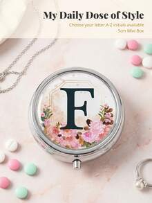 1pc 3-Compartment Portable Pill Case, Polished Metal Material, French Luxury Floral & Letter Print Round Lid Compact Pill Box, Moisture-Proof Carry-On Storage Box, Suitable For Daily Commute, Travel, Elderly, Pregnant Women, Office Workers - one-size - View 25