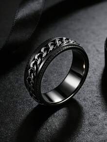 Set de 3 anillos de acero inoxidable con cruz versátil y elegante para hombres, con decoración giratoria y retorcida en negro, unisex, adecuado para uso diario, festivales, joyería, compromiso y regalos de boda - Negro - Ver 2