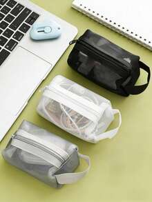 1/3pcs Mini Storage Bag, Transparent Mesh Zipper Pouch, Mini Cosmetic Bag, Can Store Coins, Keys, Transit Cards, Toys, Cosmetics, Charging Cables - Washable - View 1