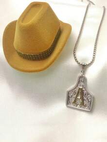 1pc Fashionable Versatile Retro Western Cowboy Style Initial Embossed Copper Necklace, Optional Cowboy Hat Packaging, Suitable For Daily Wear, Best Jewelry Gift For Women And Men - Multicolor - View 5